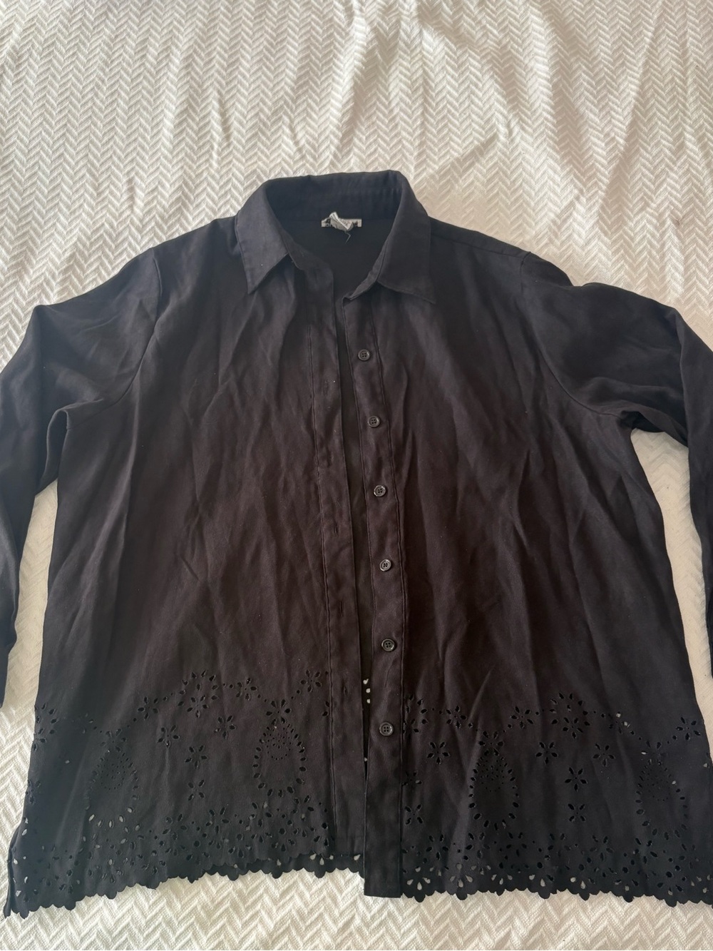 BonWorth Black Button-Down Shirt with Eyelet Hem